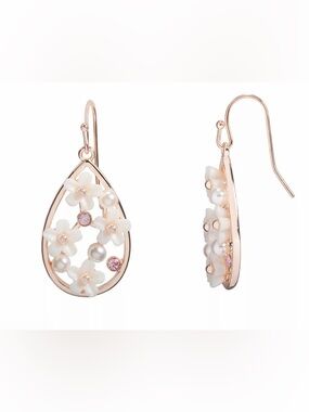 NWT Lauren Conrad Floral Frame Teardrop Drop Flower And Pearl Accent Earrings